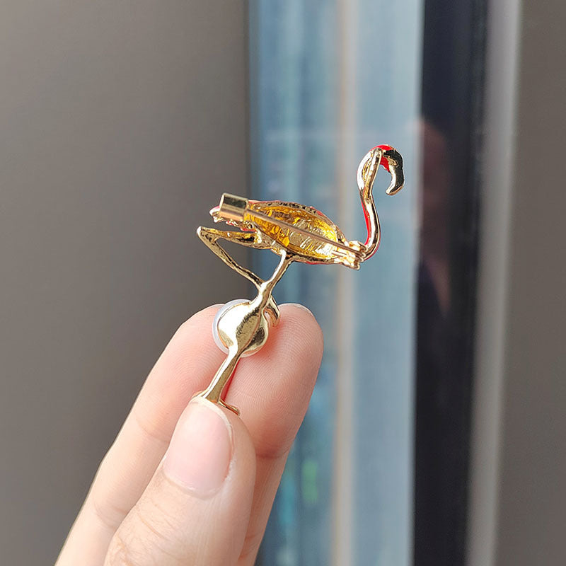 Charming Enamel Flamingo Pearl Brooch on outfit