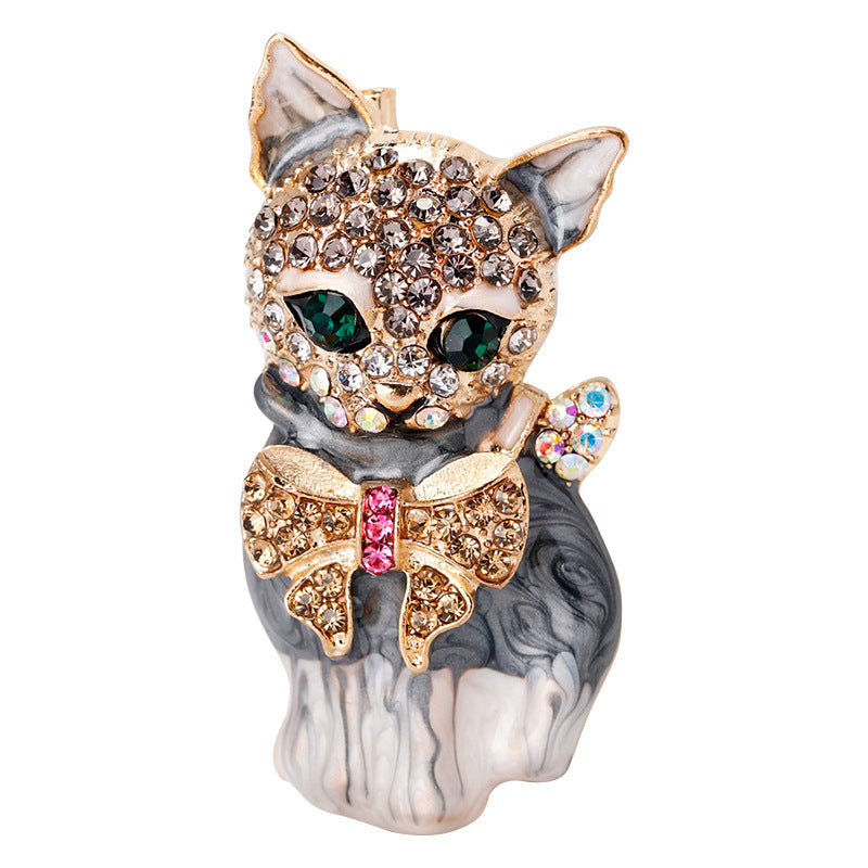 Durable alloy cat brooch in focus