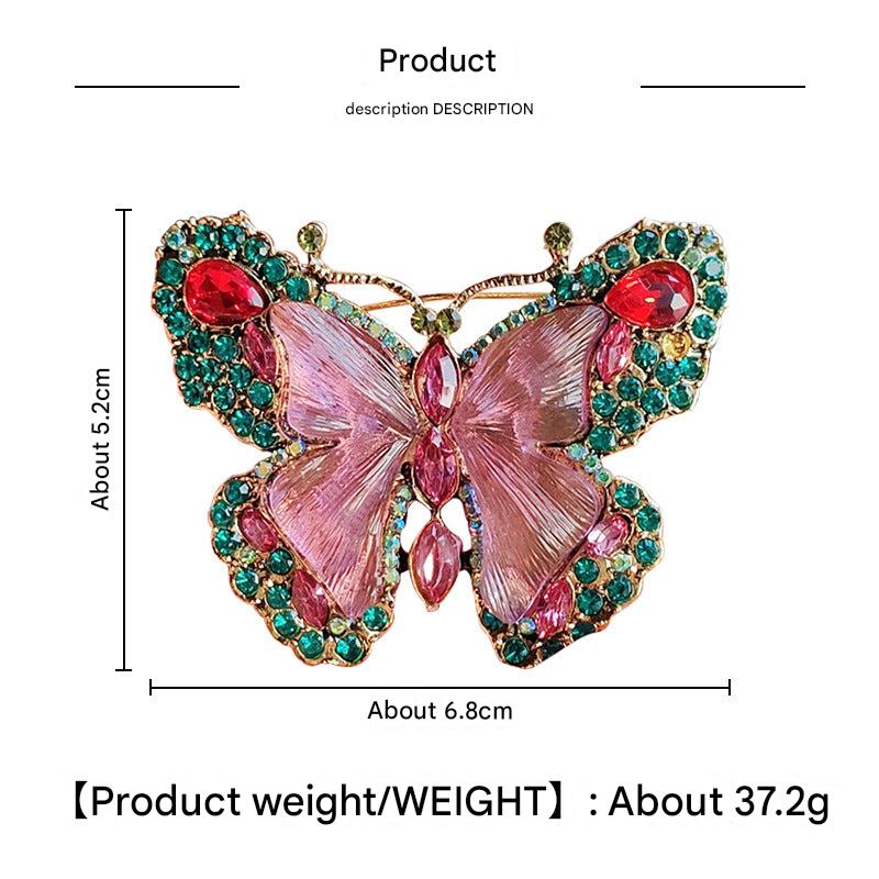 Fashionable crystal butterfly brooch on a coat