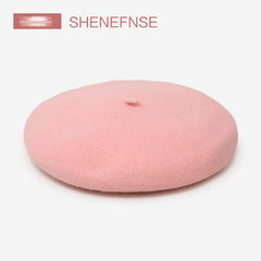 Casual black wool beret for women