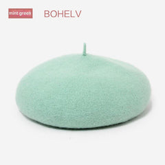 Warm red wool beret hat for women