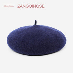 Warm red wool beret hat for women