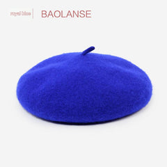 Casual black wool beret for women