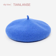 Wool beret hat in vibrant blue colour