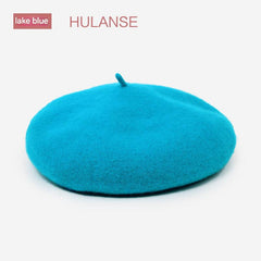 Warm red wool beret hat for women