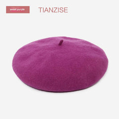 Warm red wool beret hat for women