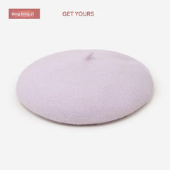 Casual black wool beret for women