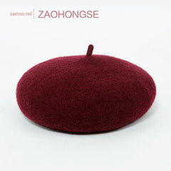 Casual black wool beret for women