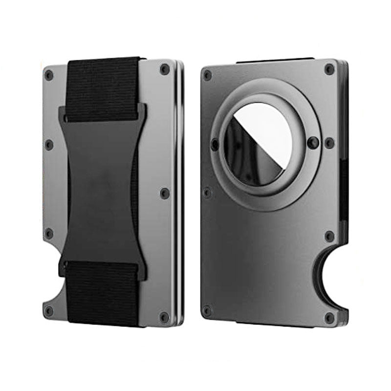 Close-up of RFID protection in aluminium wallet