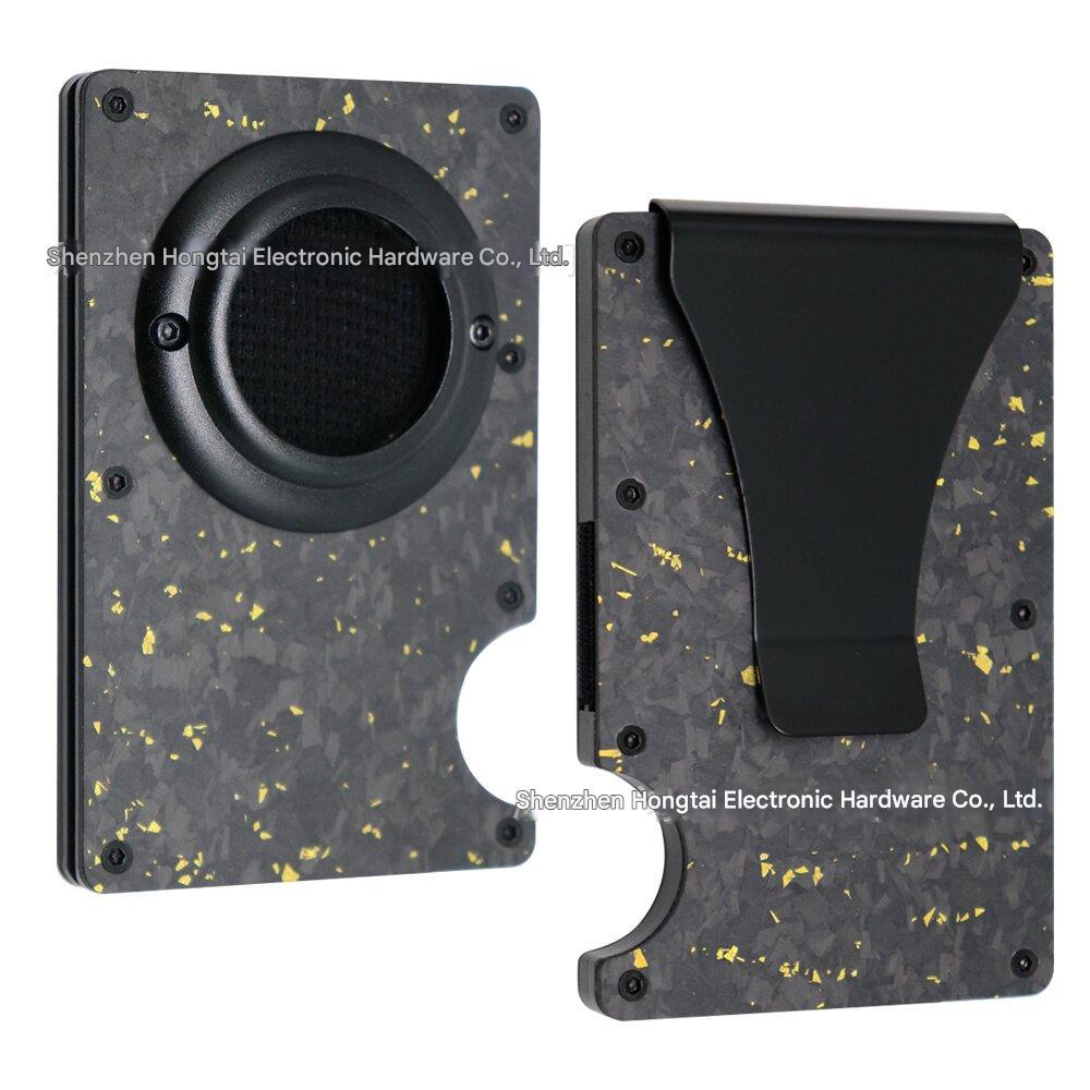 Close-up of RFID protection in aluminium wallet