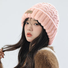 Elegant black knit hat and scarf set layout