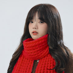 Brown knit hat and scarf combo for winter warmth