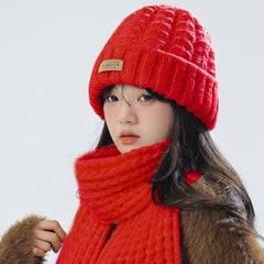Brown knit hat and scarf combo for winter warmth