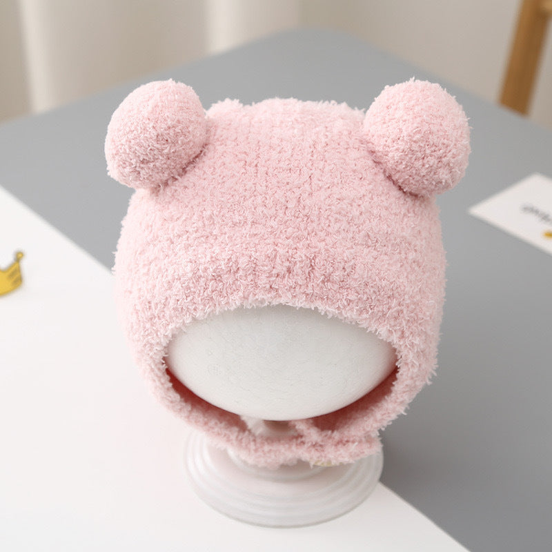 Adorable pink bear hat and scarf set for infants
