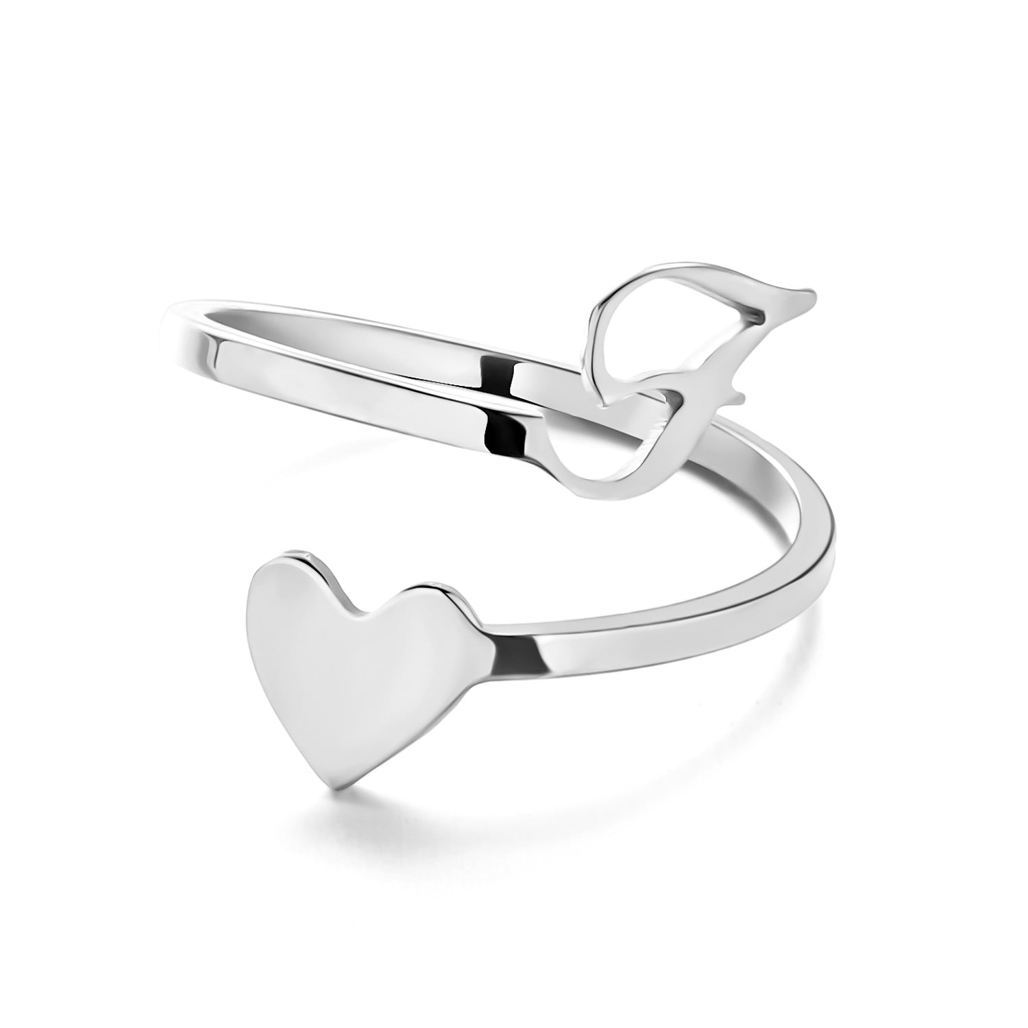 Adjustable stainless steel letter ring in unique heart design