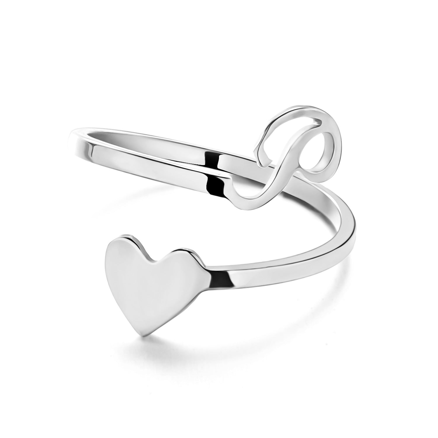 Adjustable stainless steel letter ring in unique heart design