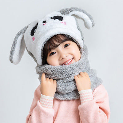 Adorable kids wearing bear ear hat and scarf