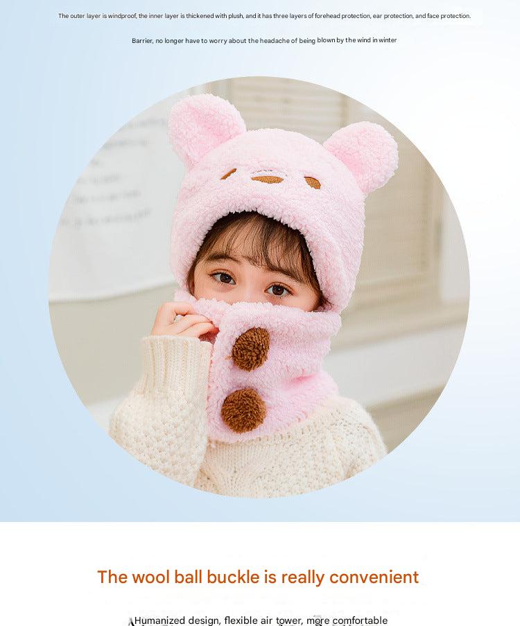 Pink bear pattern winter hat for children