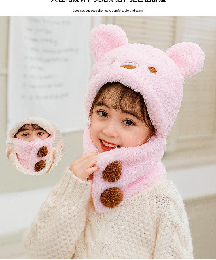 Camel colour children's winter hat with scarf