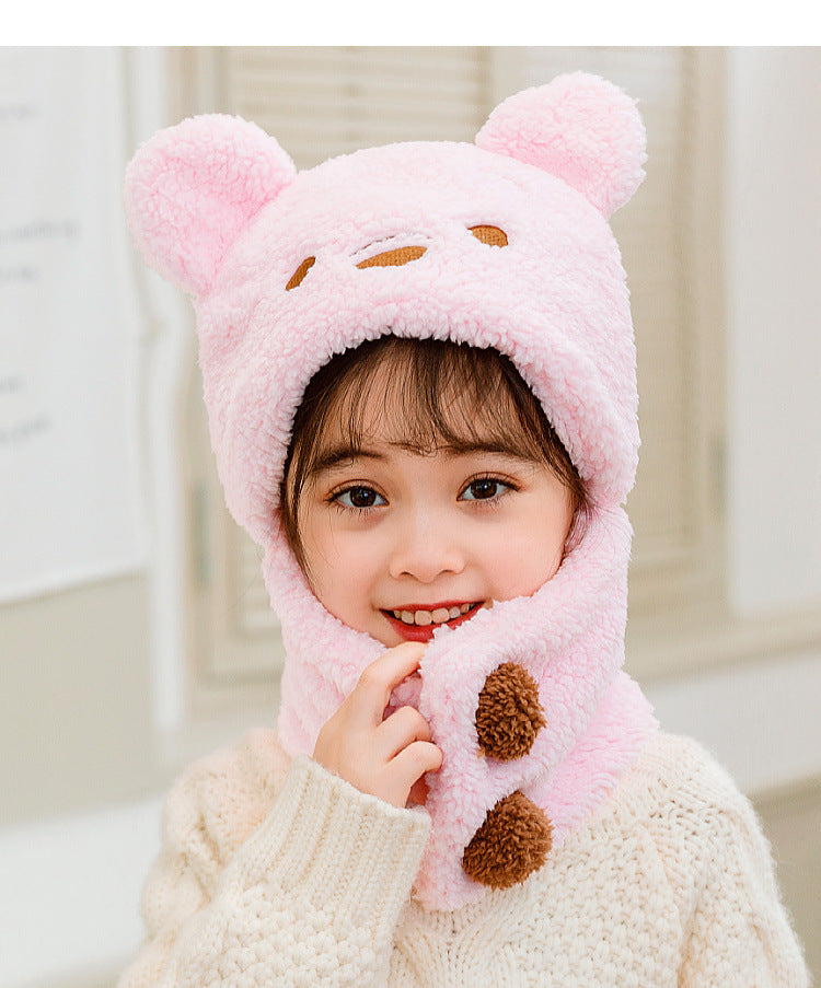 Full view of kids winter hat and scarf set