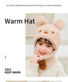 Soft plush bear winter hat and scarf set