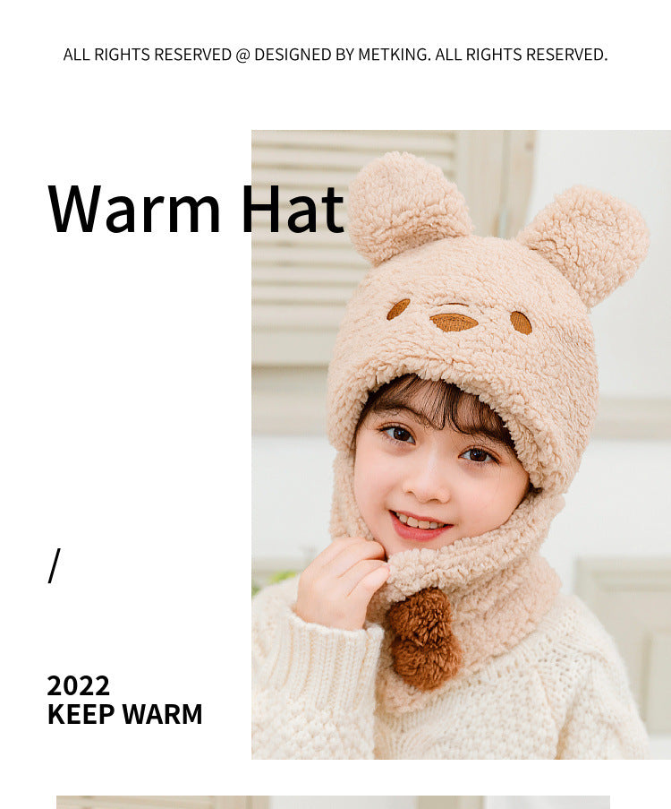 Soft plush bear winter hat and scarf set