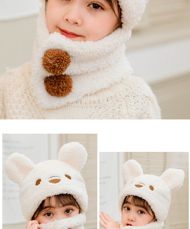 Camel colour children's winter hat with scarf