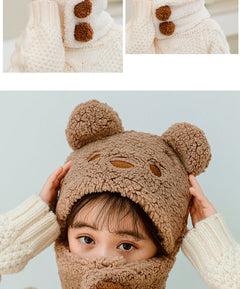 Khaki colour kids scarf hat set for winter play