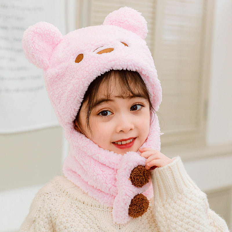 Pink bear pattern winter hat for children