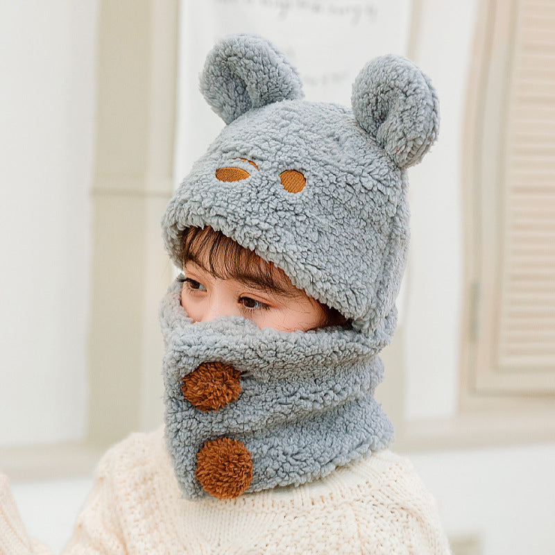 Camel colour children's winter hat with scarf
