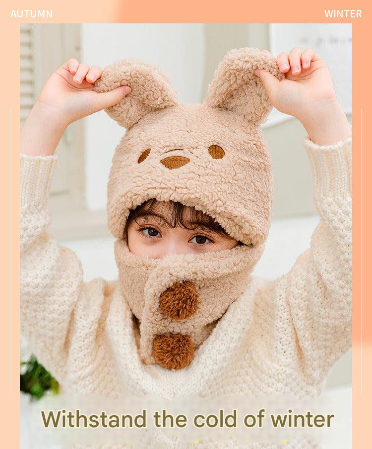 Adorable children wearing bear pattern winter hat