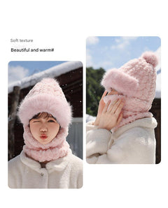 Gray winter hat with neck warmer