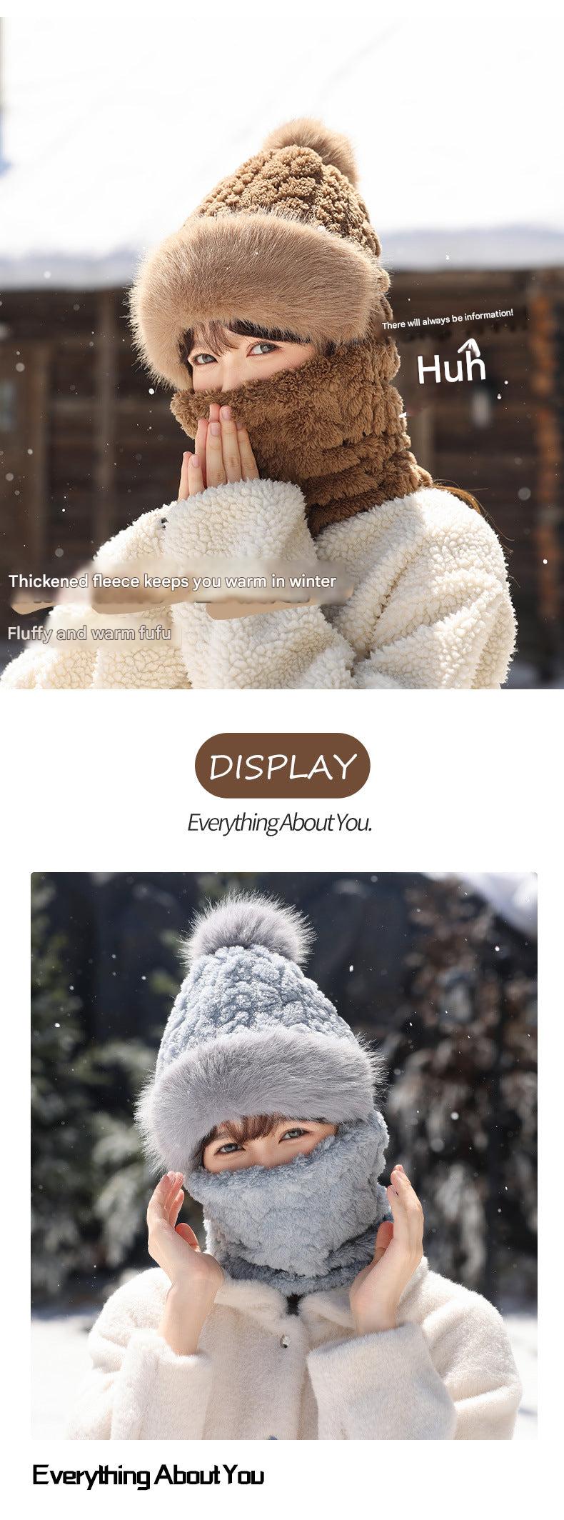 Cream stylish winter hat with neck warmer