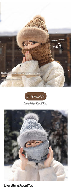 Cream stylish winter hat with neck warmer
