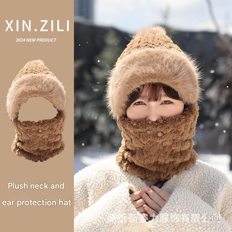 Gray winter hat with neck warmer