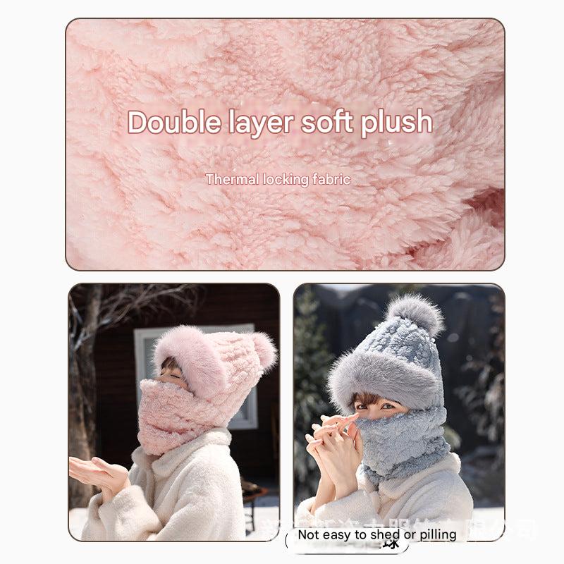 Cream stylish winter hat with neck warmer