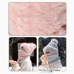 Cream stylish winter hat with neck warmer