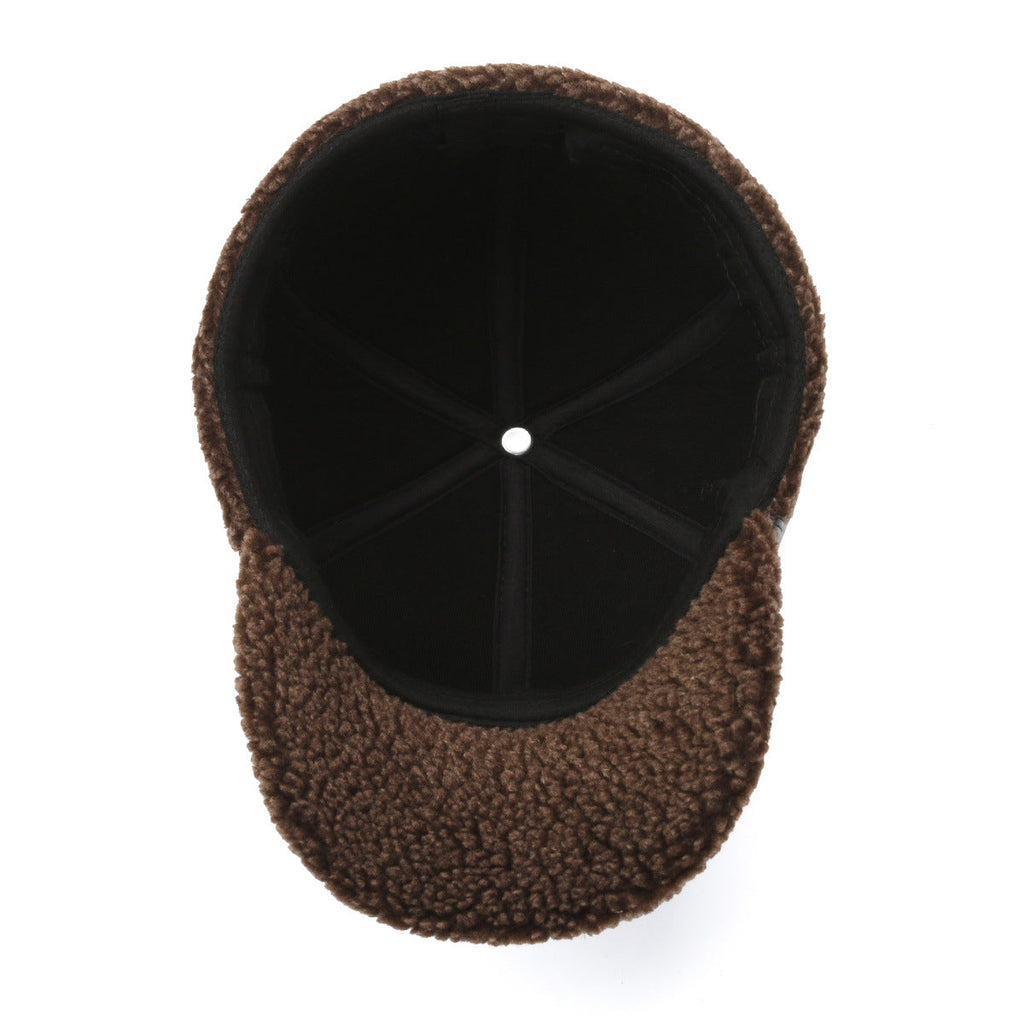 Gray PU leather ear flap cap for winter