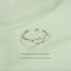 Elegant Adjustable Silver Alphabet Ring close-up