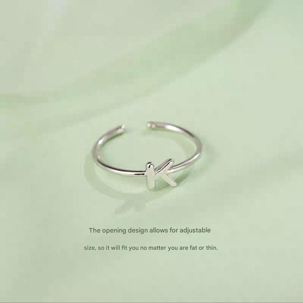 Elegant Adjustable Silver Alphabet Ring close-up