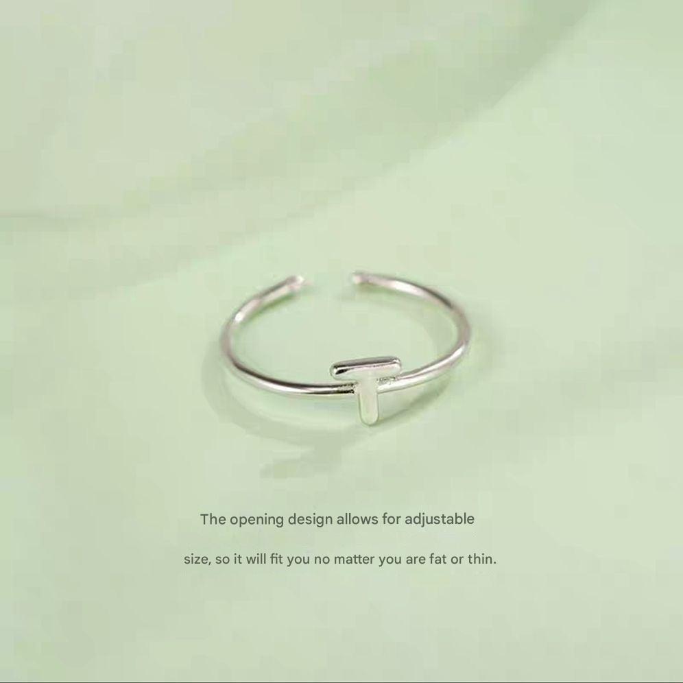 Elegant Adjustable Silver Alphabet Ring close-up