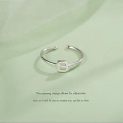 Elegant Adjustable Silver Alphabet Ring close-up