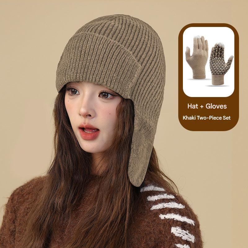Cosy knit beanie set on a winter backdrop