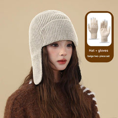 Knit beanie and gloves set in navy blue