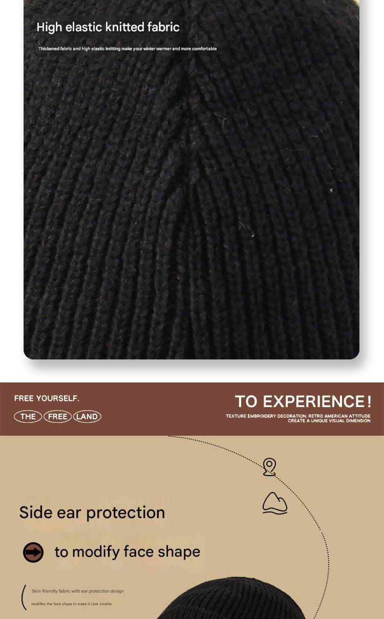 Brown winter beanie and gloves set on display