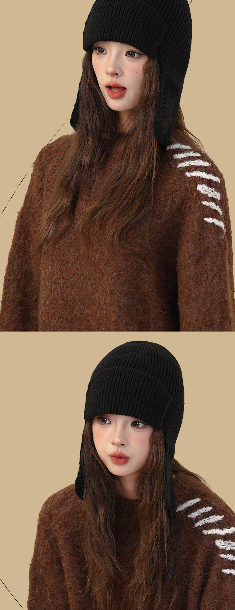 Closer look at cotton knit texture of beanie