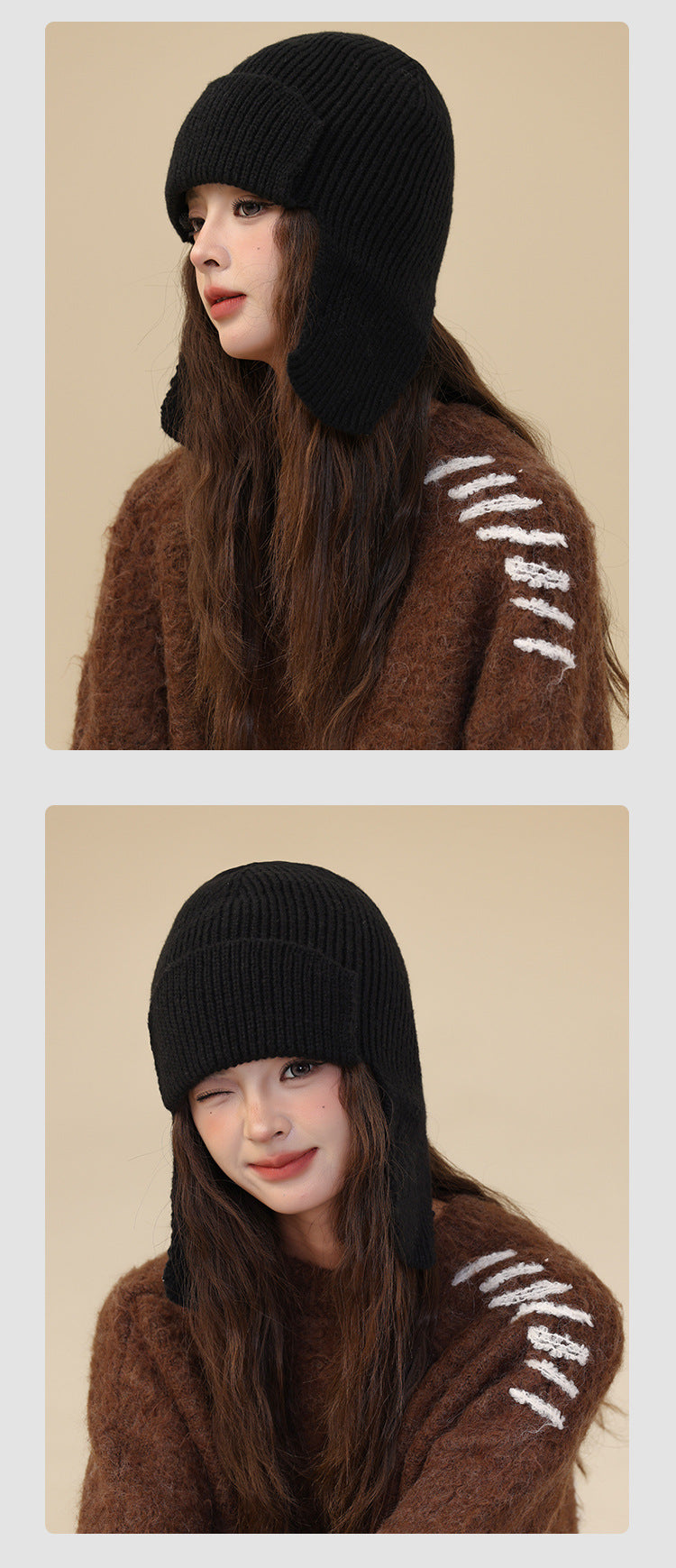Navy blue beanie and gloves showcased outdoors