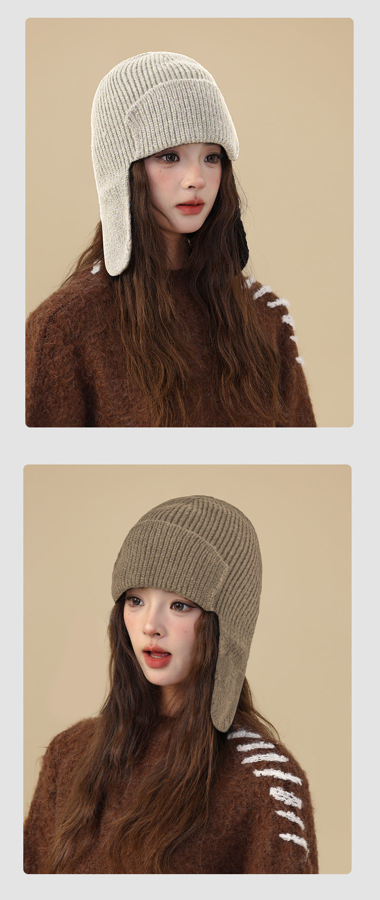 Cosy knit beanie set on a winter backdrop