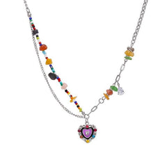 close-up of vibrant floral pearl necklace