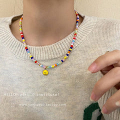 floral necklace on display with features